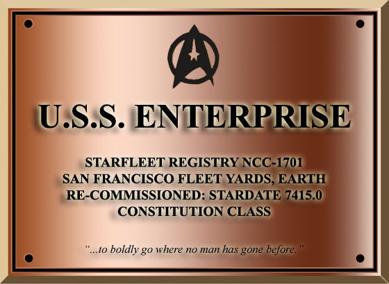 The re-commissioning dedication plaque of the Constitution-class heavy cruiser USS Enterprise NCC-1701